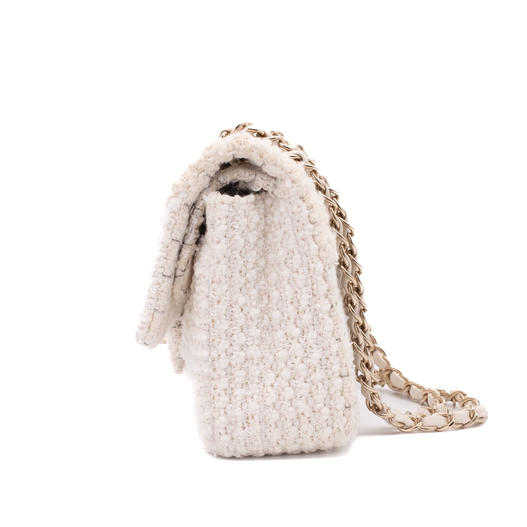 Chanel Classic Double Flap Medium White Creme Patchwork Tweed CGHW