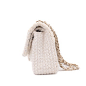 Chanel Classic Double Flap Medium White Creme Patchwork Tweed CGHW