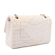 Chanel Classic Double Flap Medium White Creme Patchwork Tweed CGHW