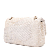 Chanel Classic Double Flap Medium White Creme Patchwork Tweed CGHW