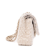 Chanel Classic Double Flap Medium White Creme Patchwork Tweed CGHW