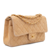 Chanel Classic Double Flap Medium Beige Wildleder Velour 24k GHW