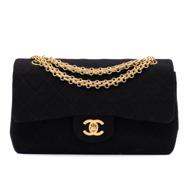 Chanel Classic Double Flap Bag Small Jersey Schwarz 24k GHW