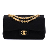 Chanel Classic Double Flap Bag Small Jersey Schwarz 24k GHW