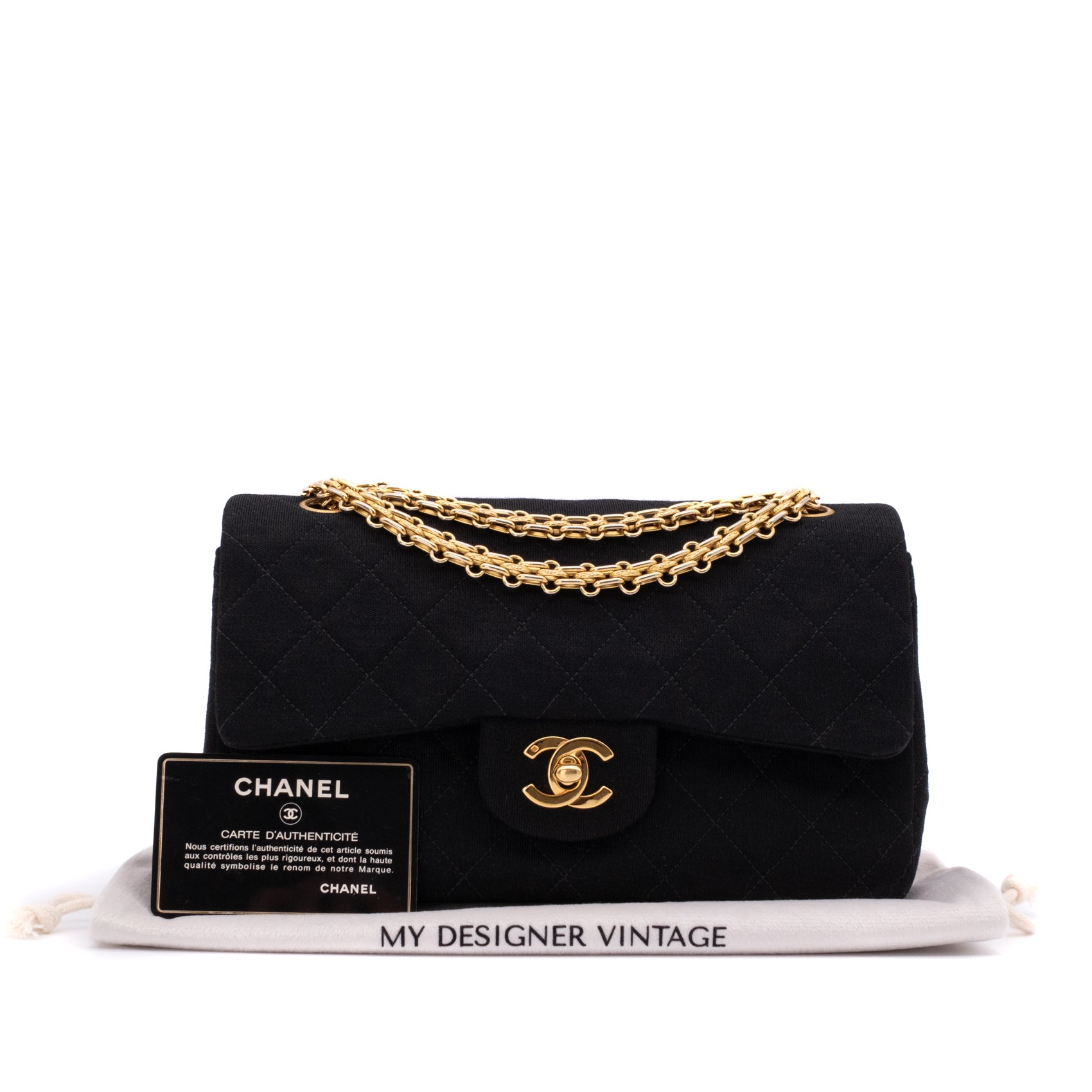 Chanel Classic Double Flap Bag Small Jersey Schwarz 24k GHW