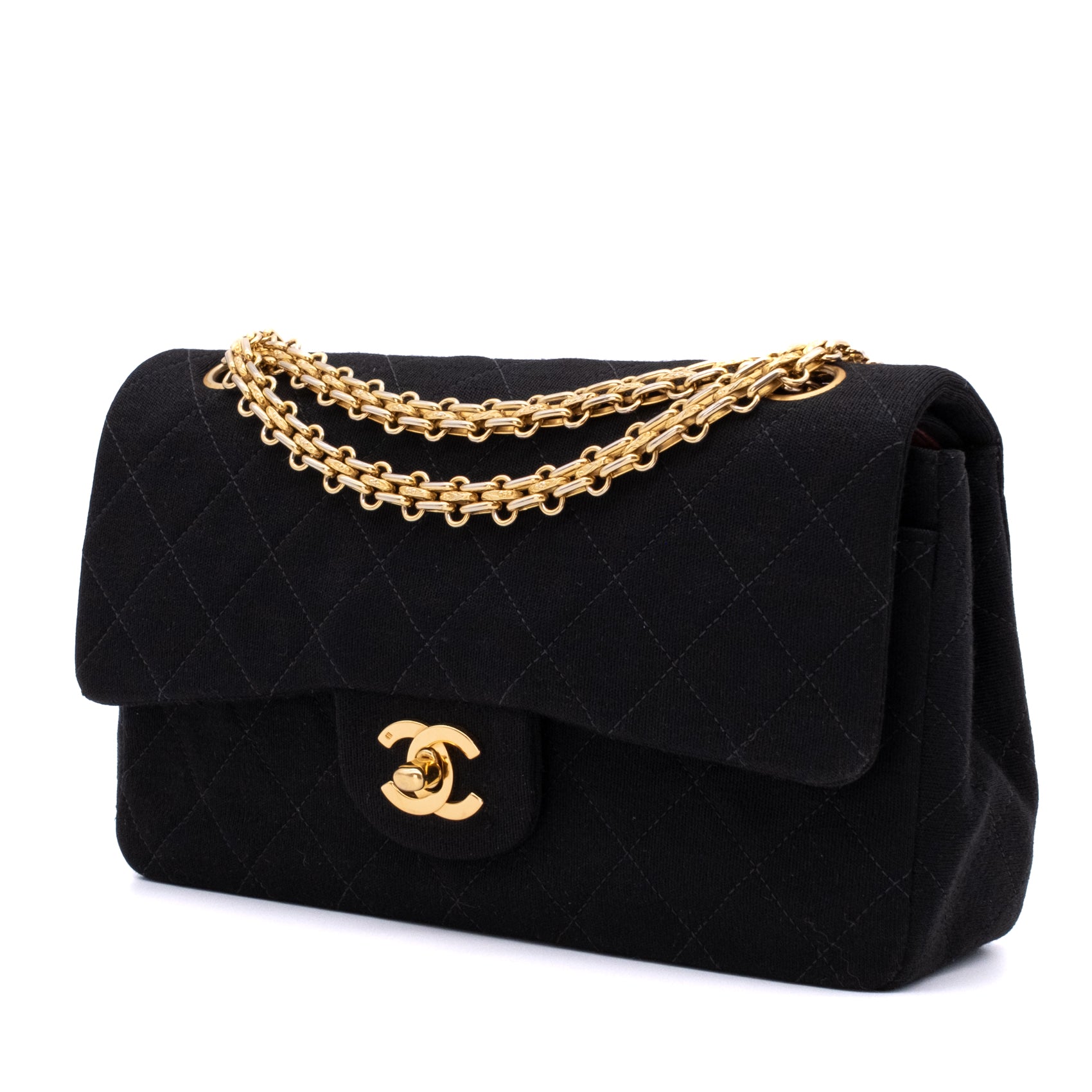 Chanel Classic Double Flap Bag Small Jersey Schwarz 24k GHW