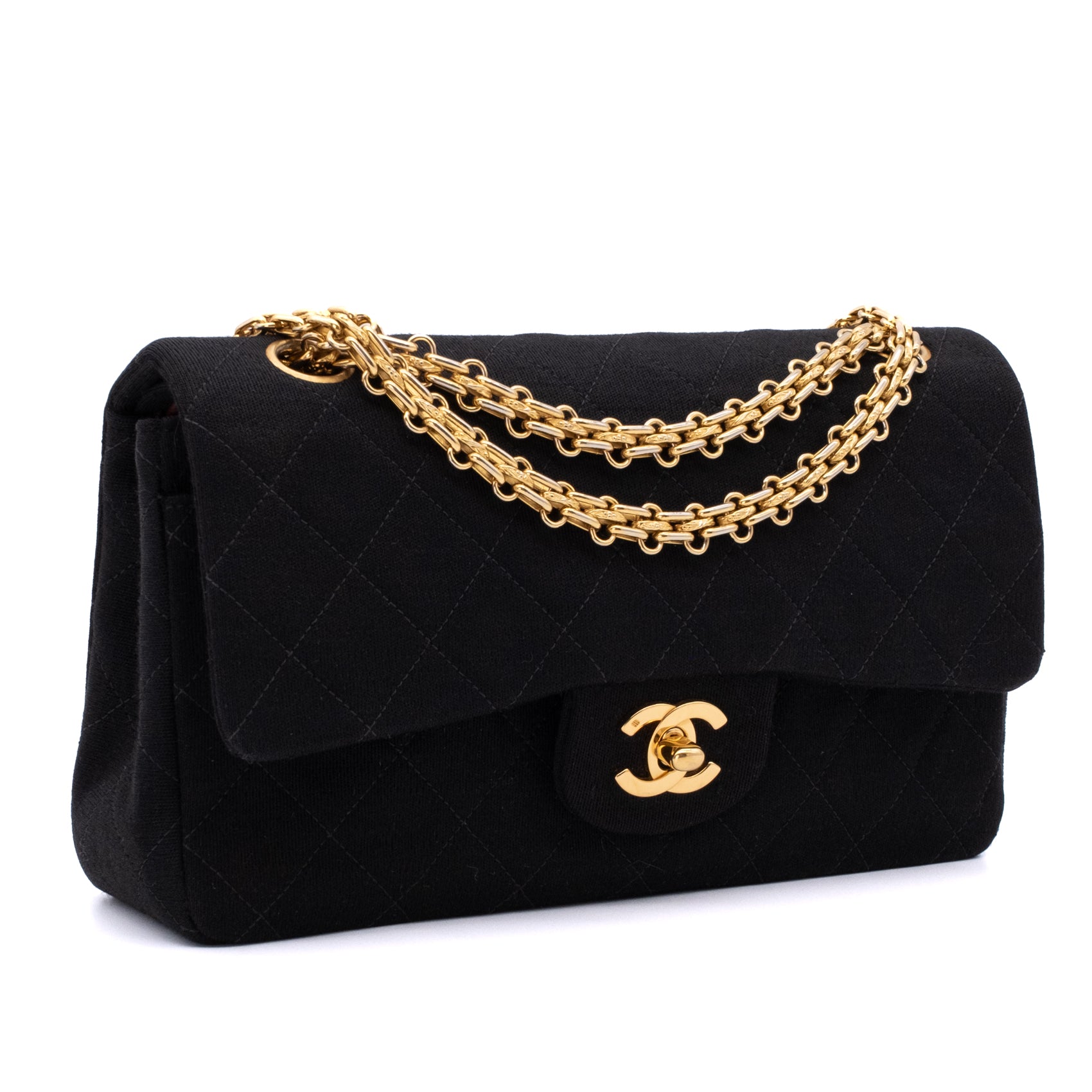 Chanel Classic Double Flap Bag Small Jersey Schwarz 24k GHW