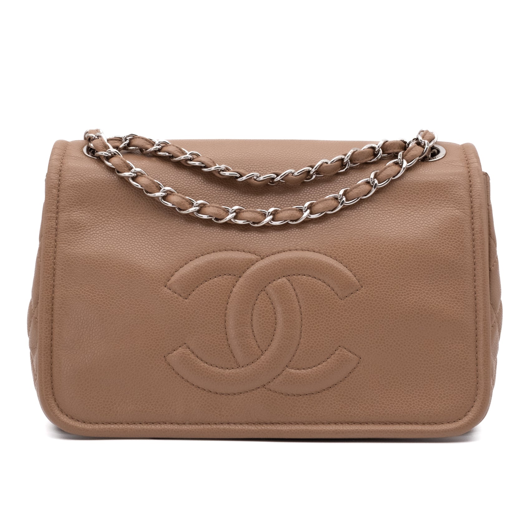 Chanel Classic Timeless Single Flap Jumbo Caviar Leder Beige Braun SHW