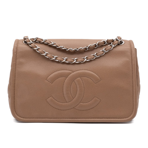 Chanel Classic Timeless Single Flap Jumbo Caviar Leder Beige Braun SHW