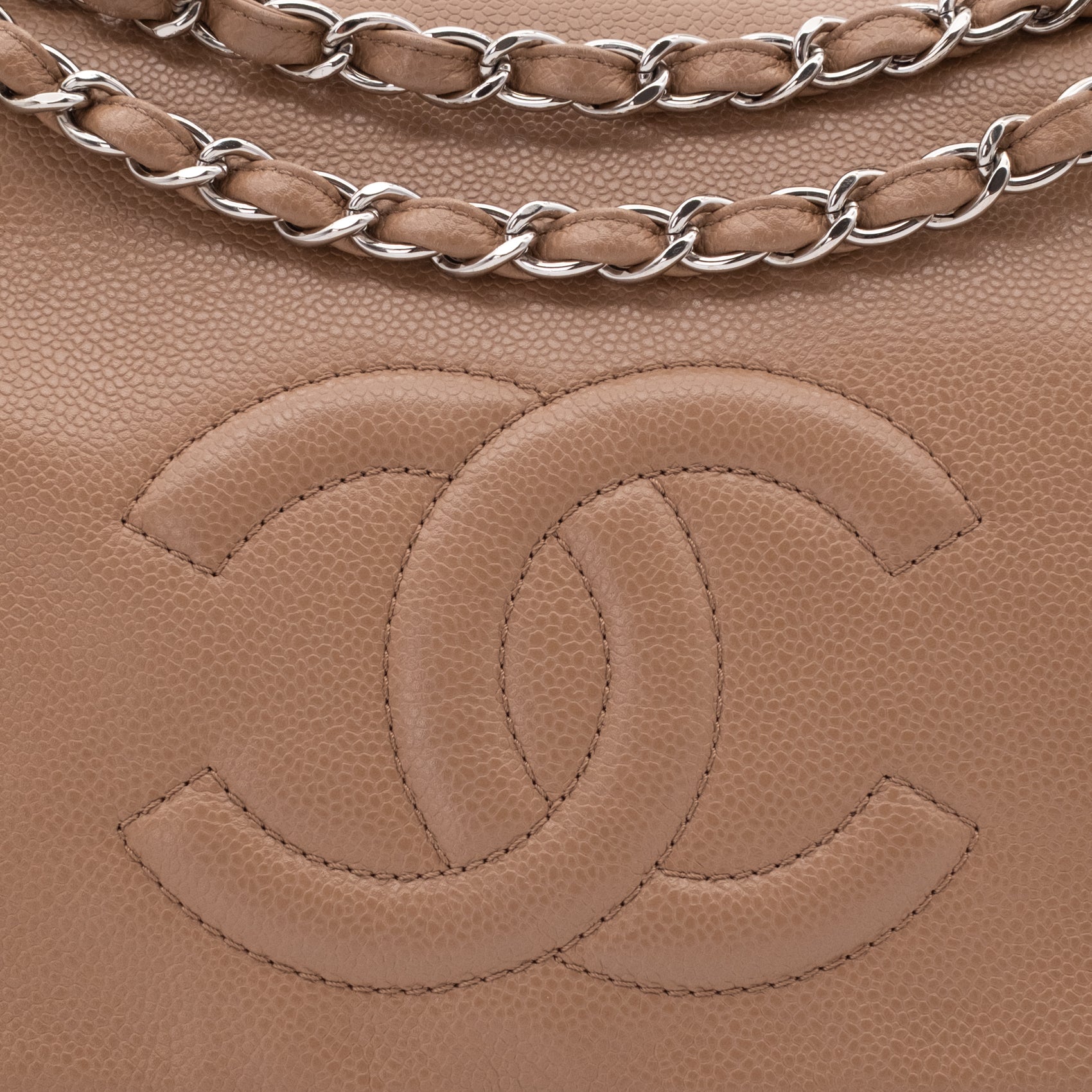 Chanel Classic Timeless Single Flap Jumbo Caviar Leder Beige Braun SHW