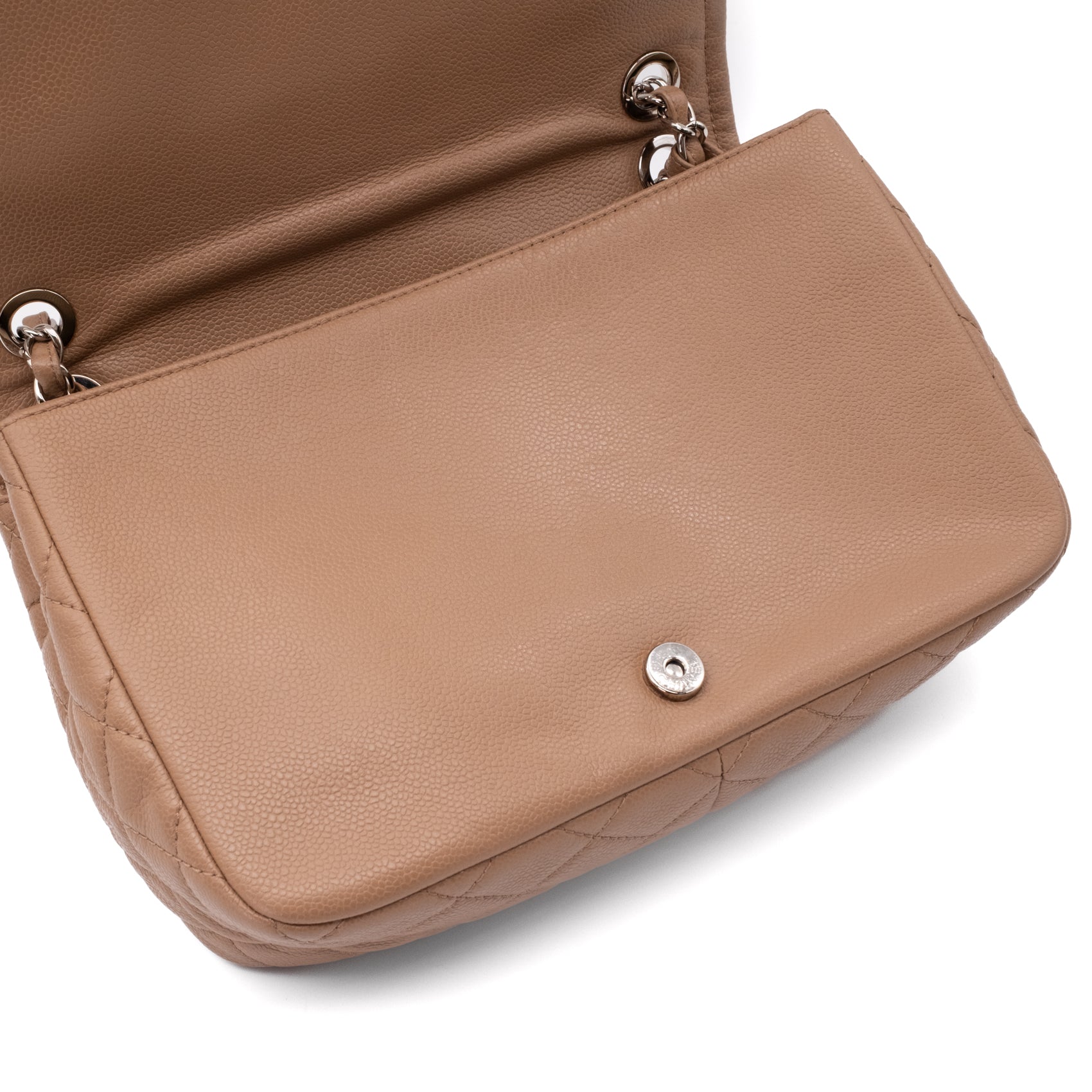 Chanel Classic Timeless Single Flap Jumbo Caviar Leder Beige Braun SHW