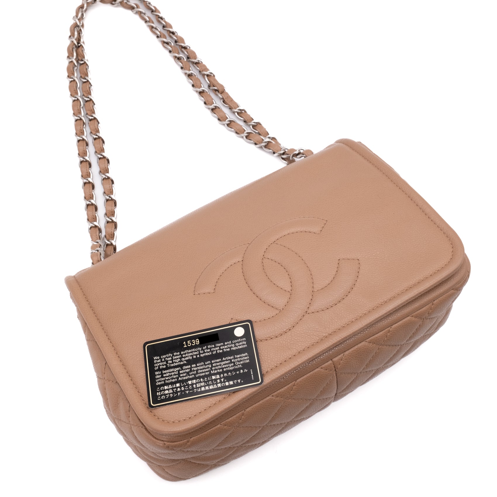 Chanel Classic Timeless Single Flap Jumbo Caviar Leder Beige Braun SHW