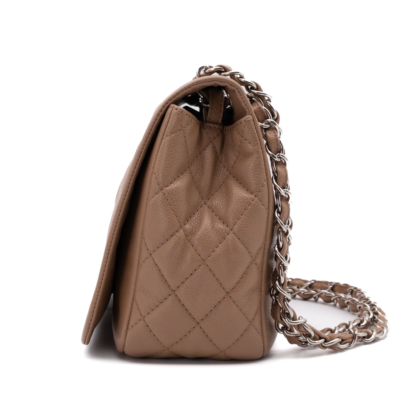 Chanel Classic Timeless Single Flap Jumbo Caviar Leder Beige Braun SHW