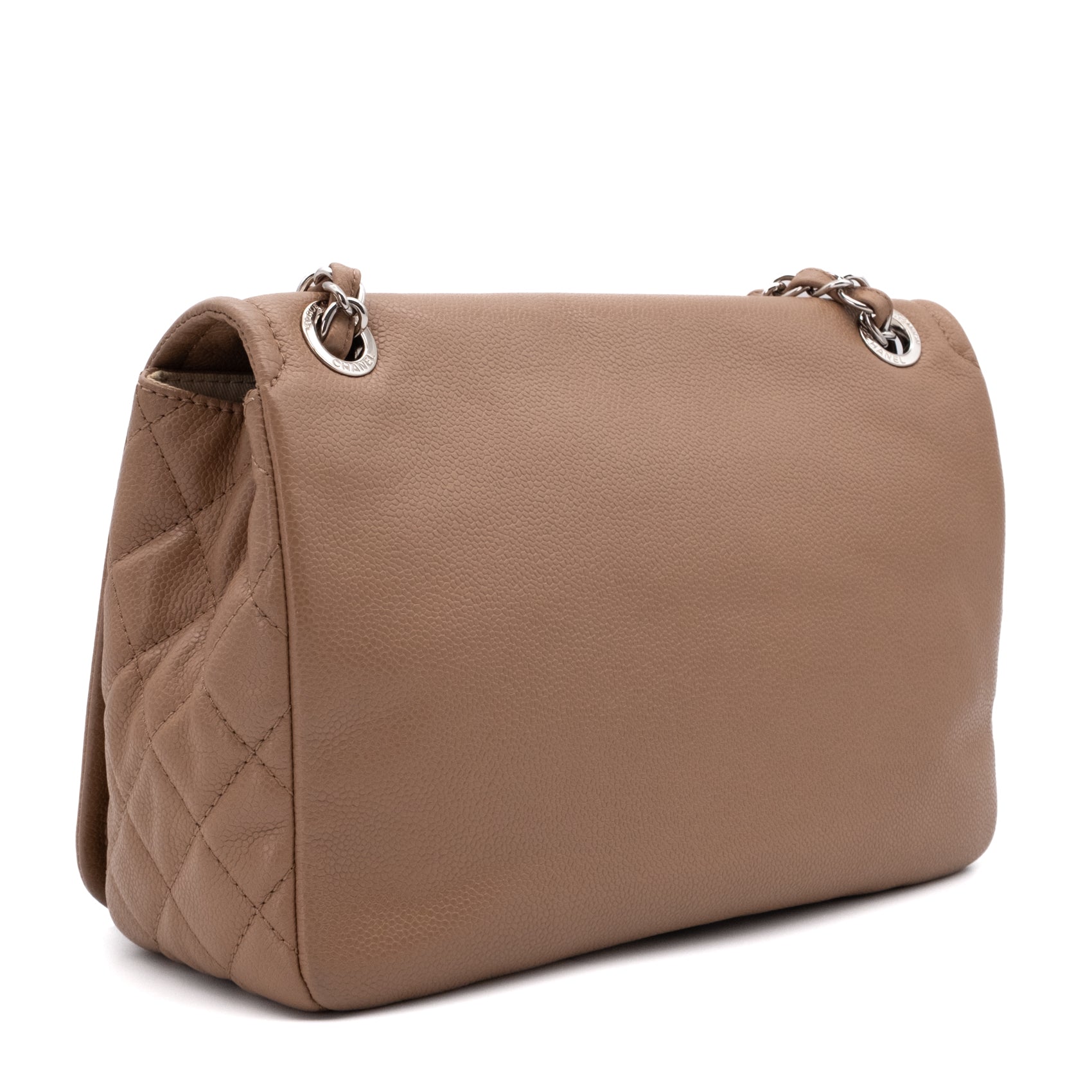 Chanel Classic Timeless Single Flap Jumbo Caviar Leder Beige Braun SHW
