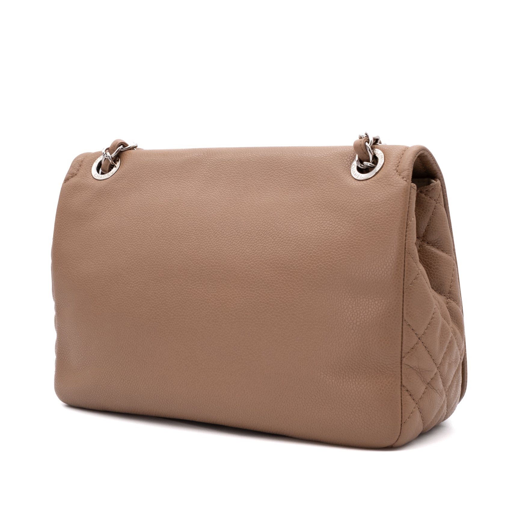 Chanel Classic Timeless Single Flap Jumbo Caviar Leder Beige Braun SHW