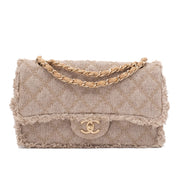 Chanel Classic Single Flap Bag Medium Tweed Fringes Beige GHW matt