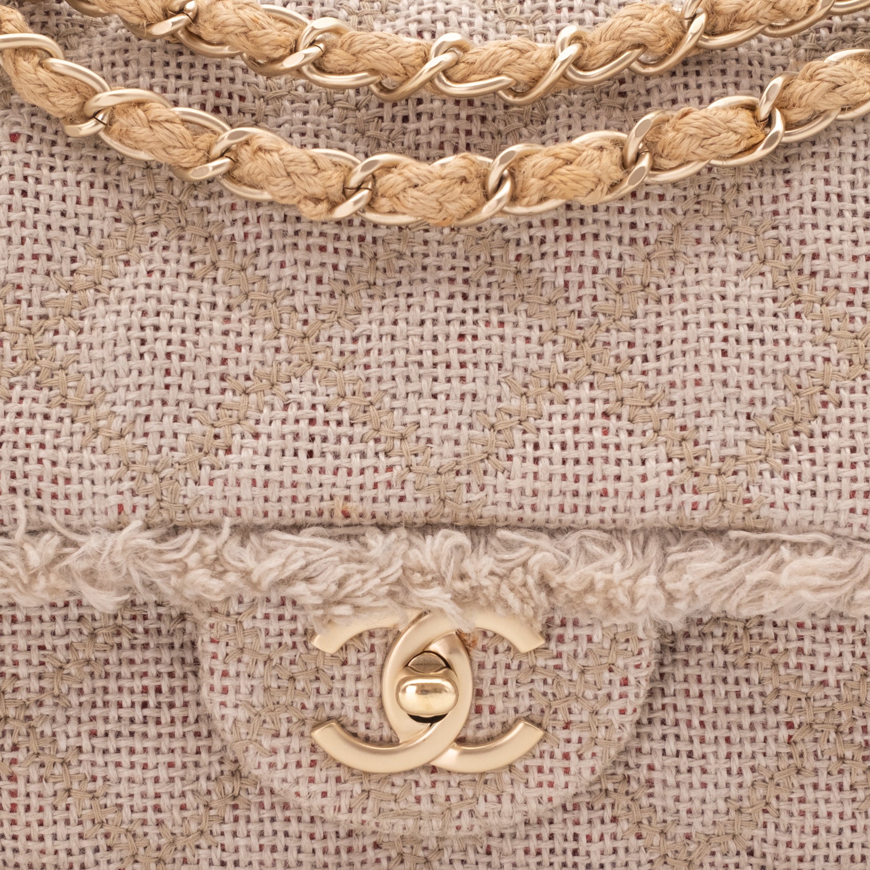 Chanel Classic Single Flap Bag Medium Tweed Fringes Beige GHW matt