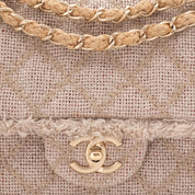 Chanel Classic Single Flap Bag Medium Tweed Fringes Beige GHW matt