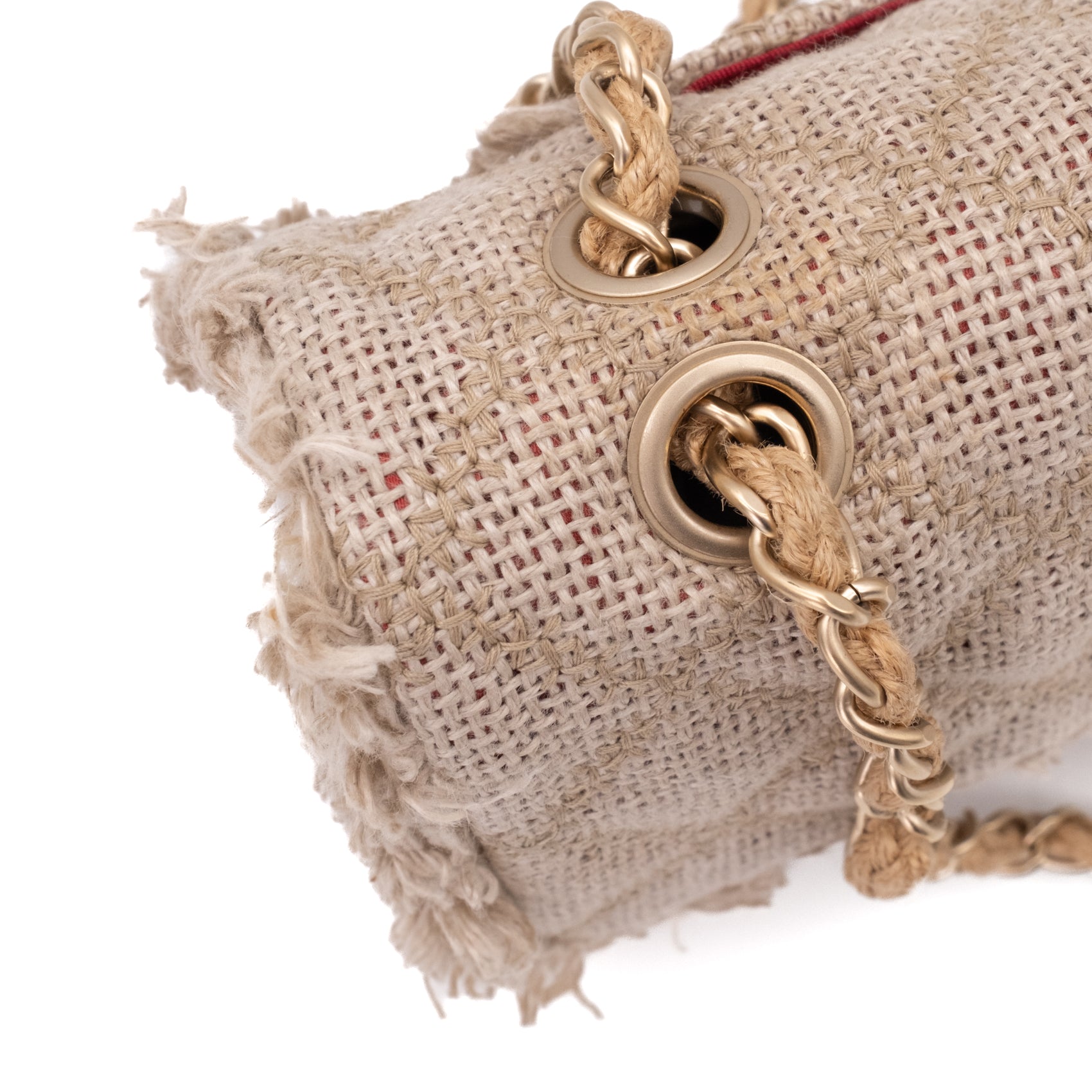 Chanel Classic Single Flap Bag Medium Tweed Fringes Beige GHW matt