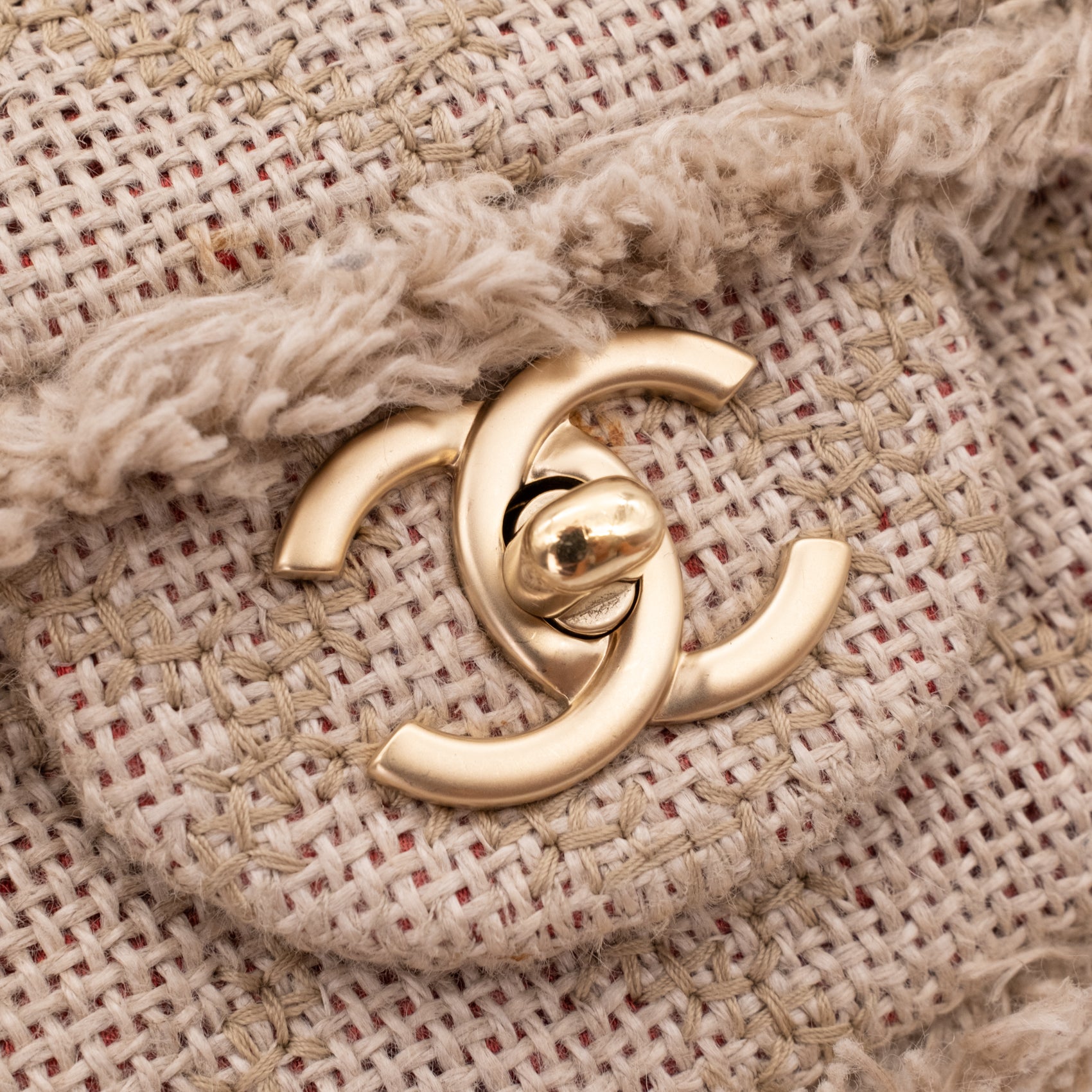Chanel Classic Single Flap Bag Medium Tweed Fringes Beige GHW matt