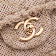 Chanel Classic Single Flap Bag Medium Tweed Fringes Beige GHW matt