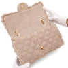 Chanel Classic Single Flap Bag Medium Tweed Fringes Beige GHW matt