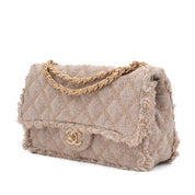Chanel Classic Single Flap Bag Medium Tweed Fringes Beige GHW matt