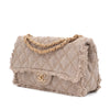Chanel Classic Single Flap Bag Medium Tweed Fringes Beige GHW matt