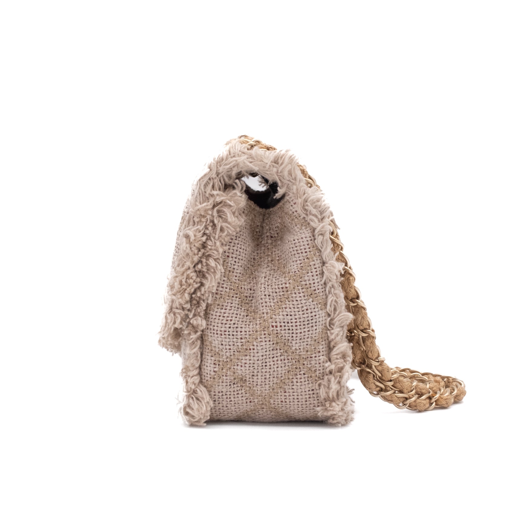 Chanel Classic Single Flap Bag Medium Tweed Fringes Beige GHW matt