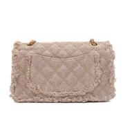 Chanel Classic Single Flap Bag Medium Tweed Fringes Beige GHW matt