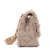 Chanel Classic Single Flap Bag Medium Tweed Fringes Beige GHW matt