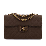 Chanel Classic Jumbo Maxi Single Flap Leinen Braun GHW