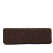 Vintage Chanel Classic Timeless Single Flap Bag in Jumbo Maxi Größe aus braunem Leinen Canvas Material mit goldener Hardware