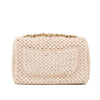Creme Chanel Classic Timeless Single Flap Bag in Medium Größe aus Raffia Crochet Häkeln Material mit antik goldener Hardware