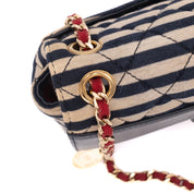 Chanel Classic Single Flap Bag Small Coco Sailor Jersey Navy Beige GHW