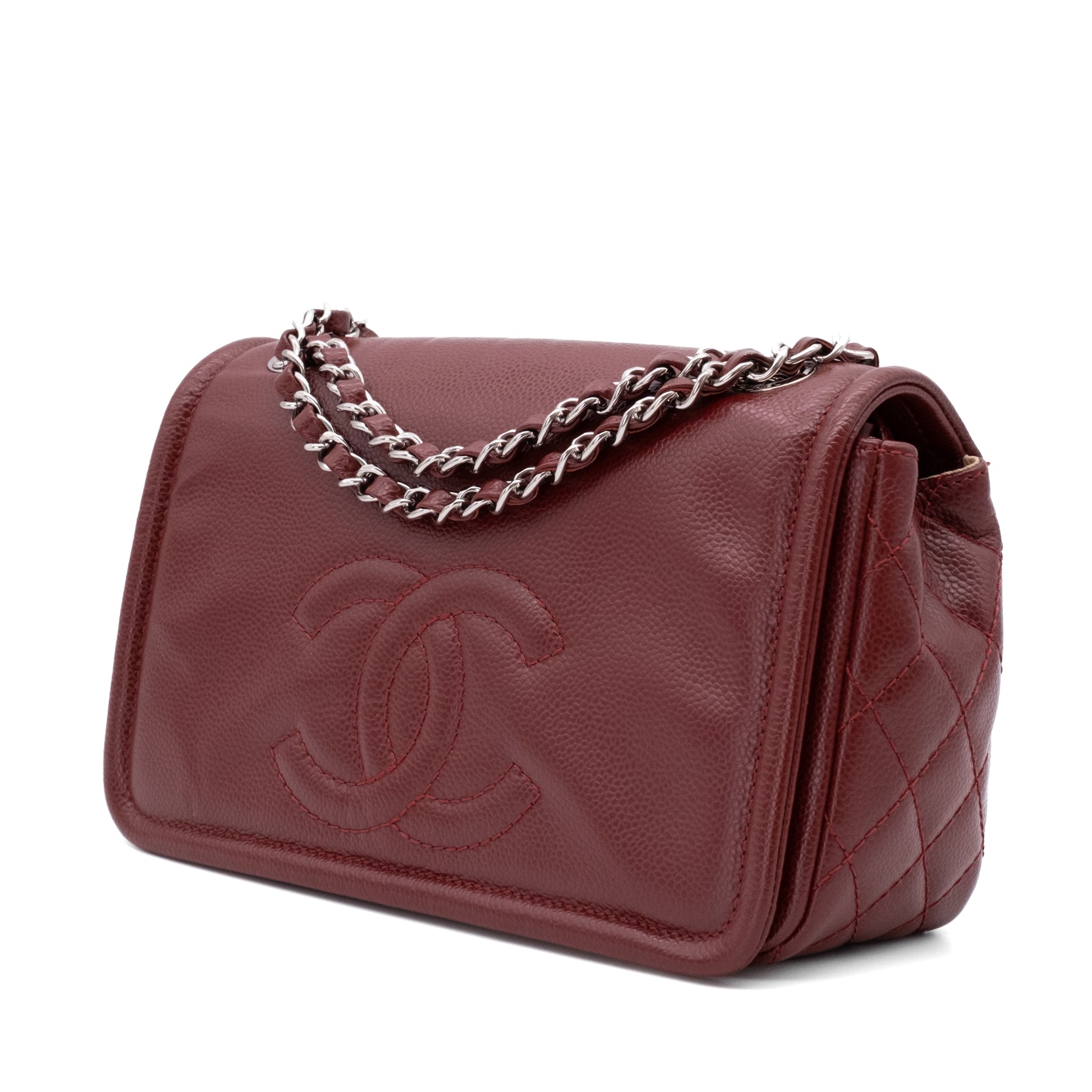 Chanel Classic Medium Single Flap Caviar Burgundy Weinrot SHW
