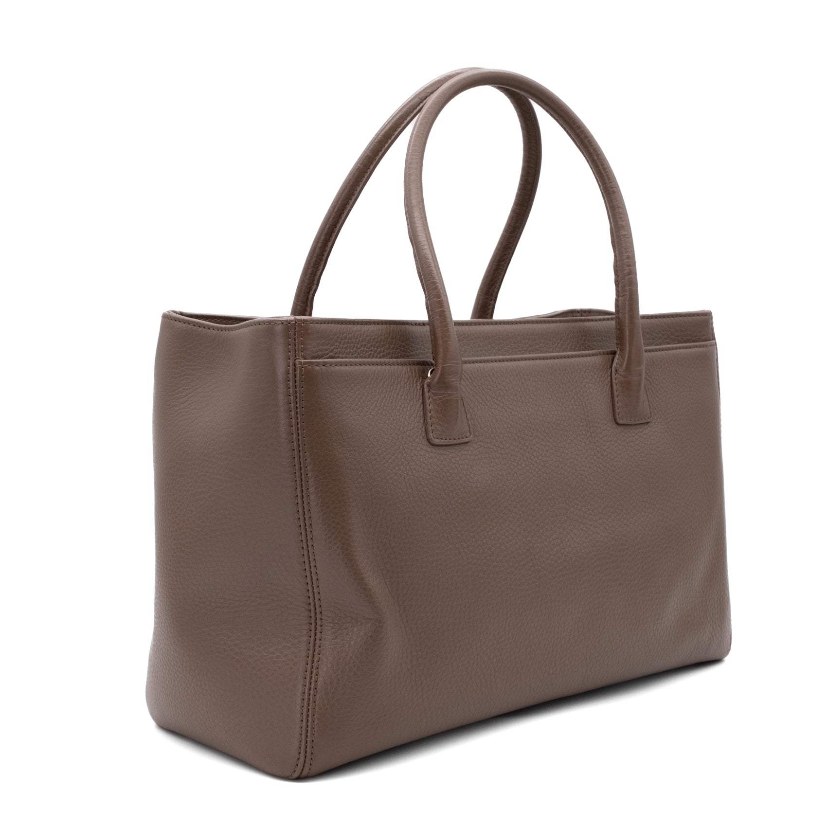 Chanel Cerf Executive Shopper Bag Medium Taupe Braun SHW