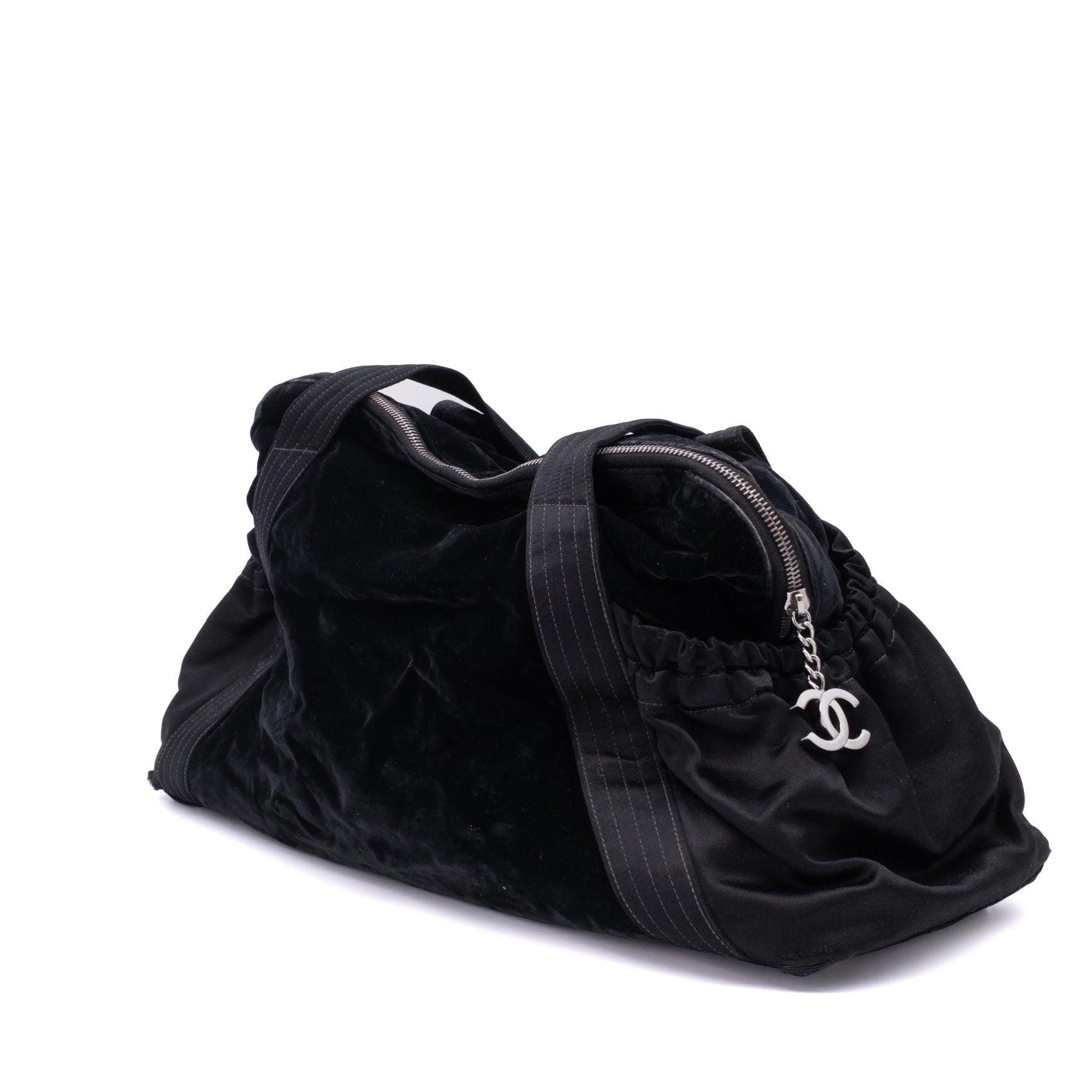 Chanel Coco Mark Boston Shopper Bag Samt Satin Schwarz SHW