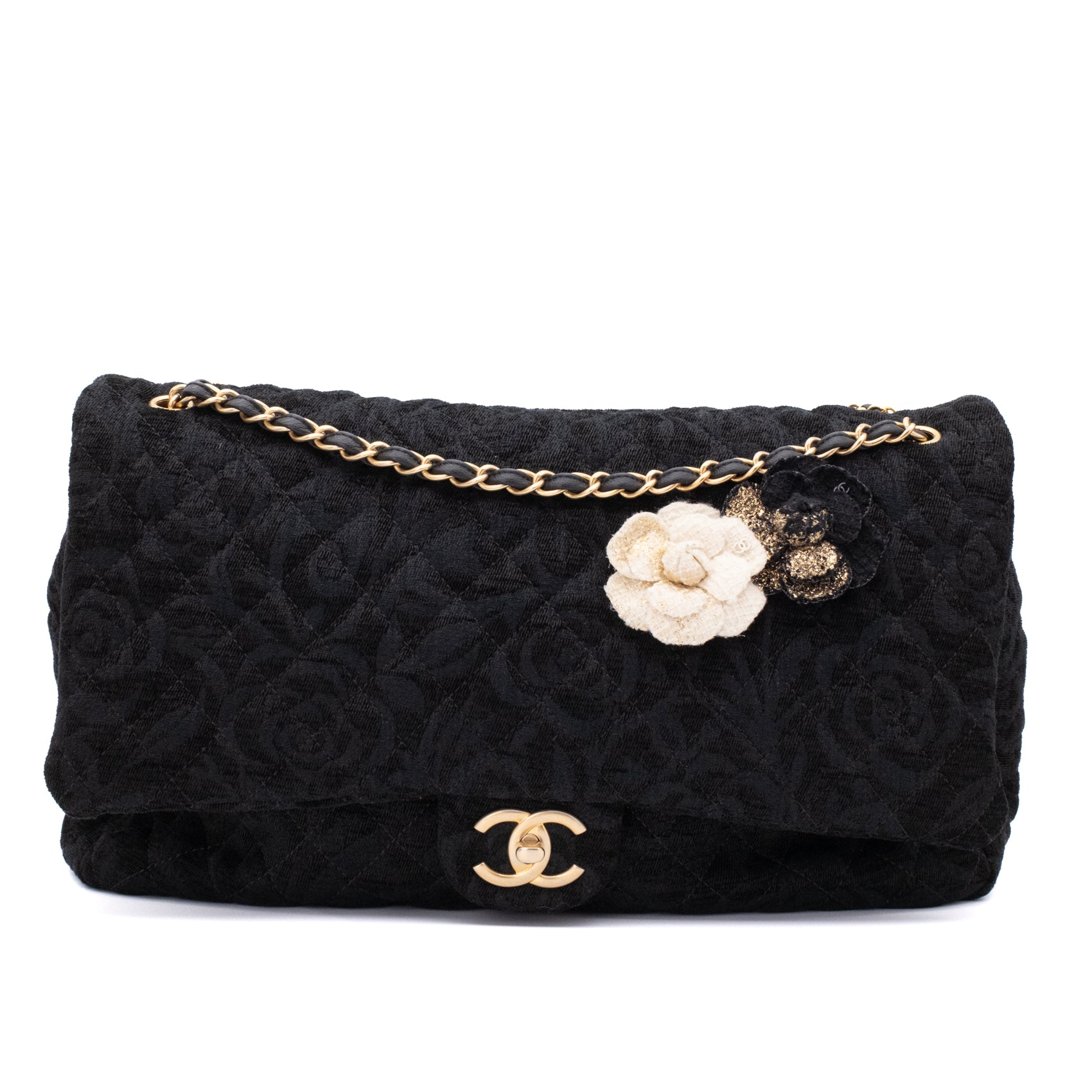 Chanel XXL Single Flap Airline 2017 Runway Terry Velour Schwarz GHW Matt
