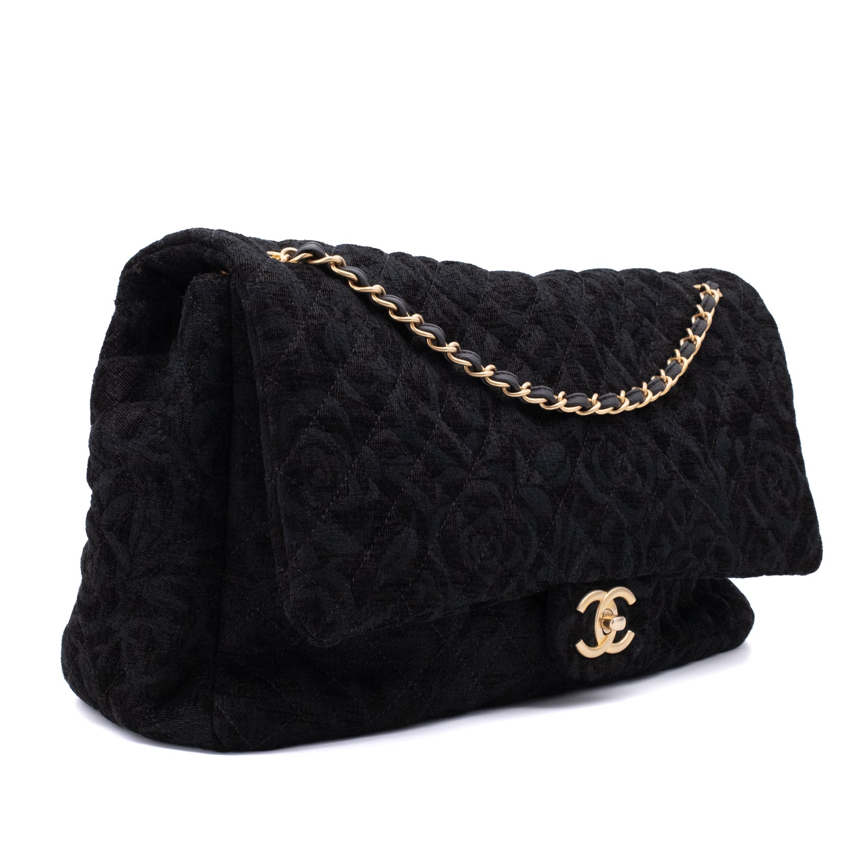 Chanel XXL Single Flap Airline 2017 Runway Terry Velour Schwarz GHW Matt
