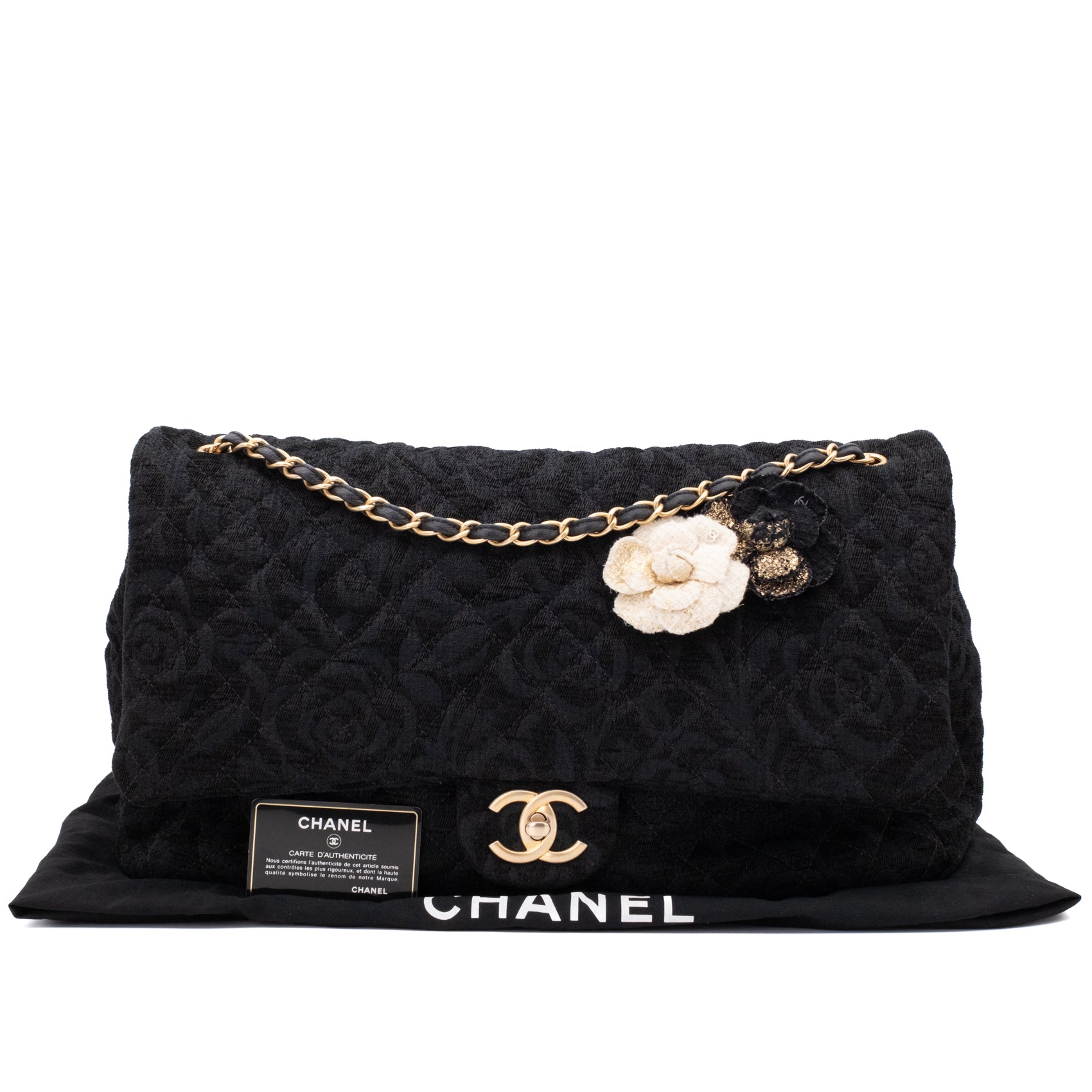 Chanel XXL Single Flap Airline 2017 Runway Terry Velour Schwarz GHW Matt