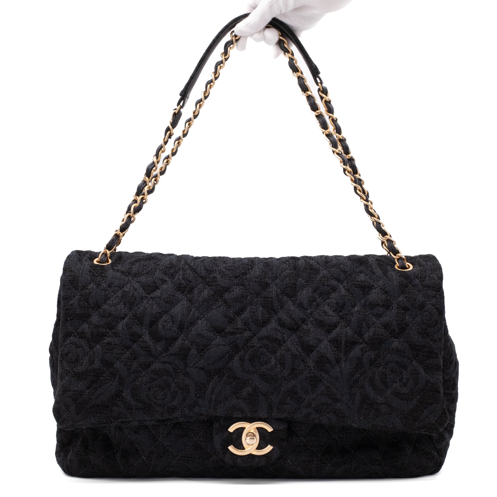 Chanel XXL Single Flap Airline 2017 Runway Terry Velour Schwarz GHW Matt