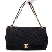 Chanel XXL Single Flap Airline 2017 Runway Terry Velour Schwarz GHW Matt