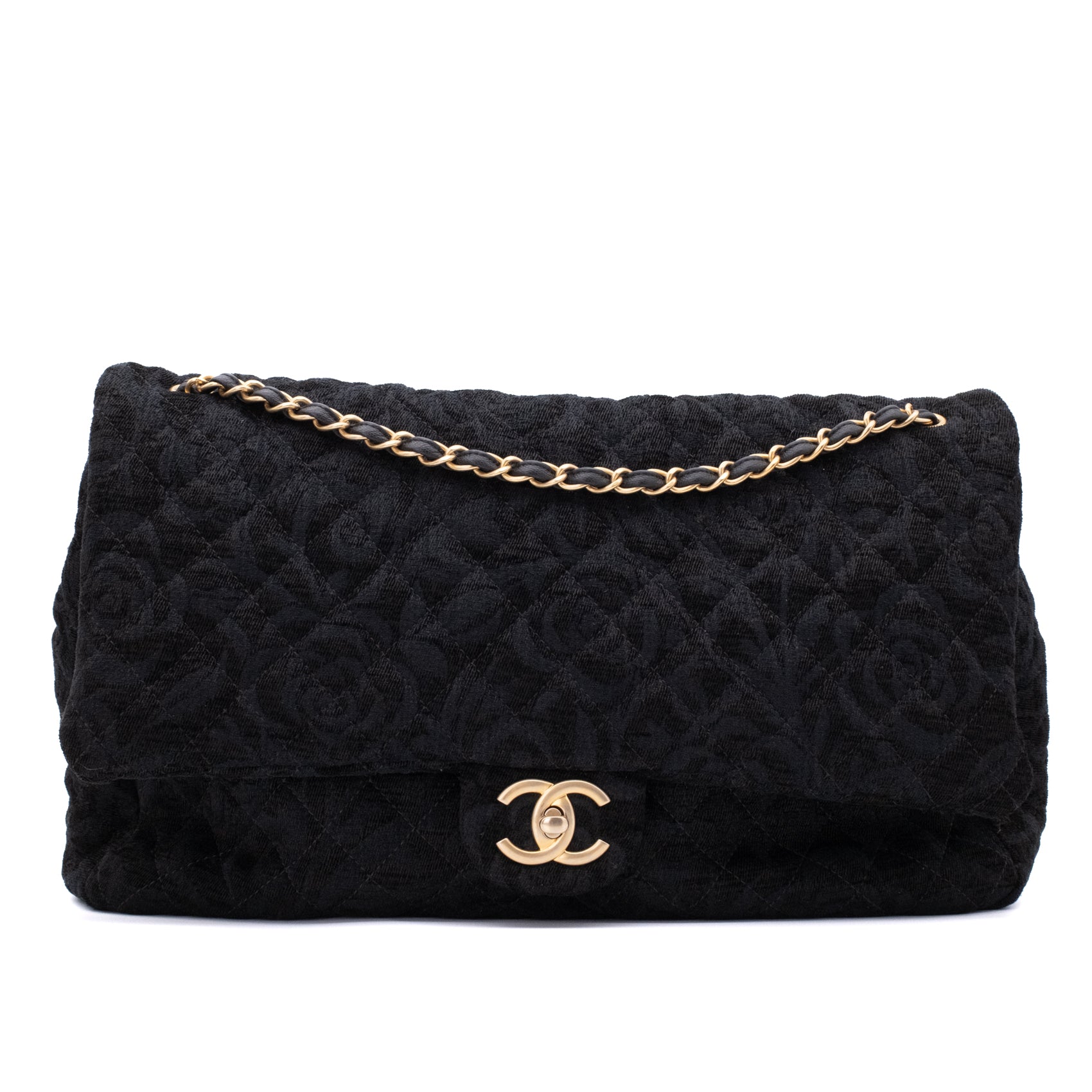 Chanel XXL Single Flap Airline 2017 Runway Terry Velour Schwarz GHW Matt