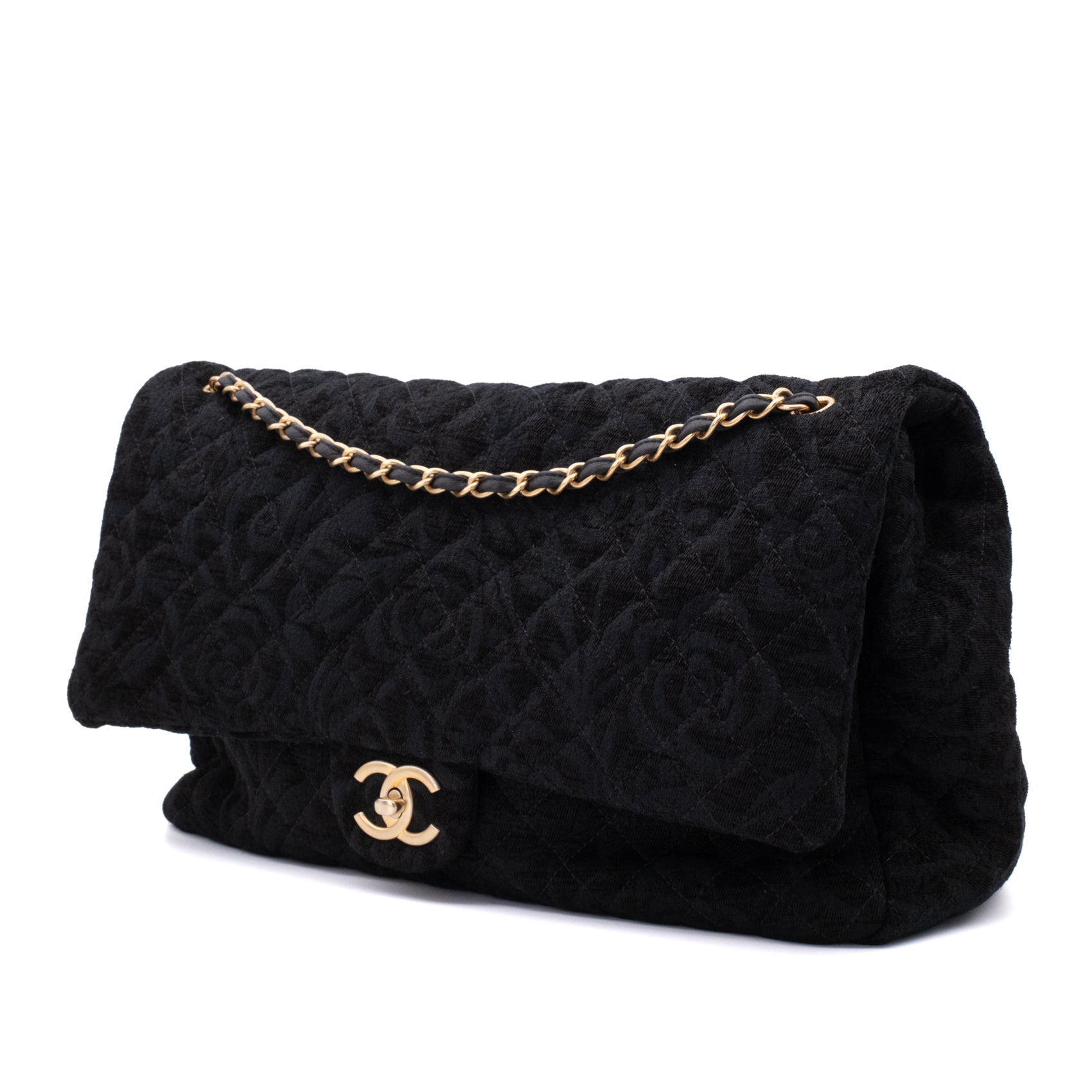 Chanel XXL Single Flap Airline 2017 Runway Terry Velour Schwarz GHW Matt