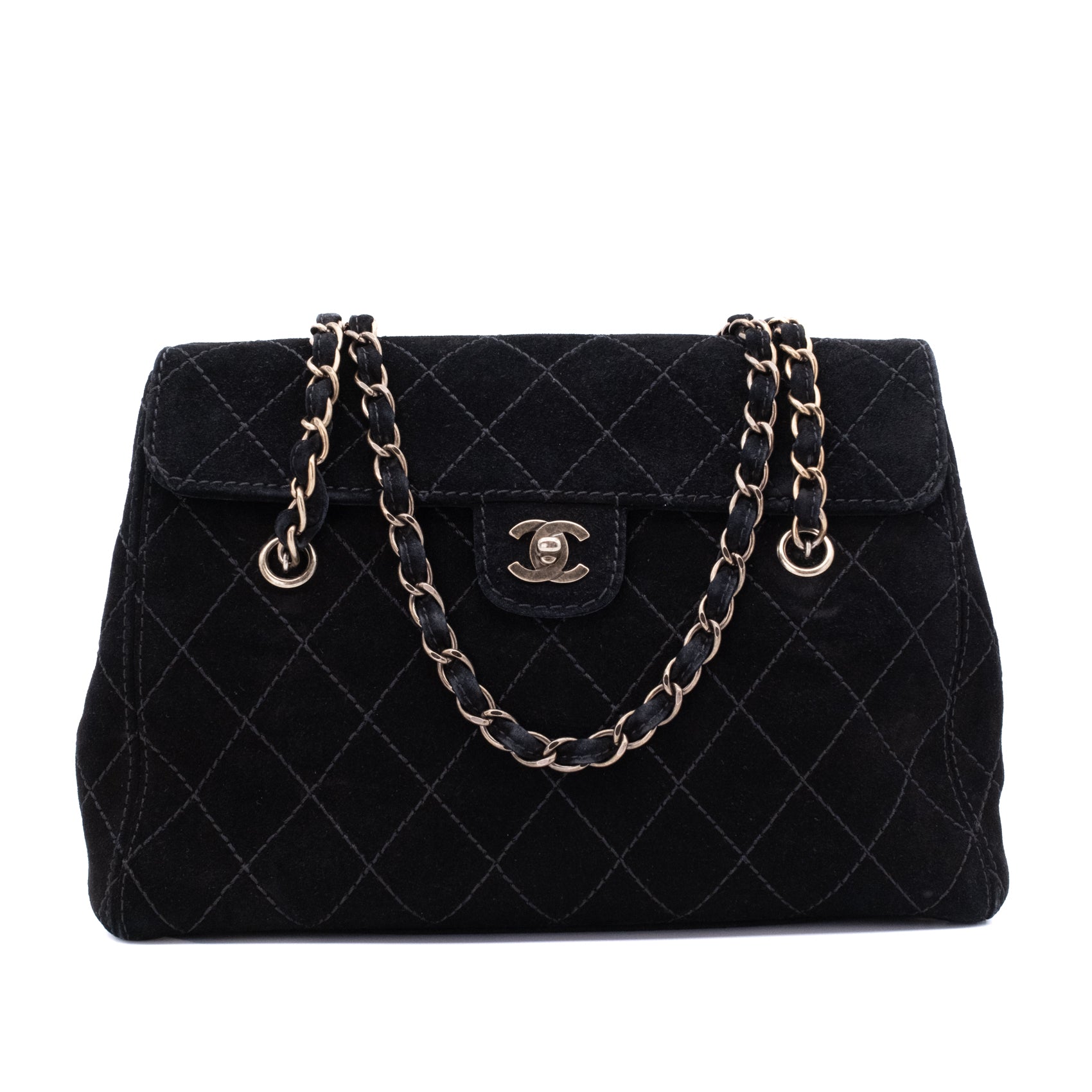 Chanel Single Flap Jumbo Schultertasche Velourleder Schwarz GHW