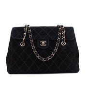 Chanel Single Flap Jumbo Schultertasche Velourleder Schwarz GHW