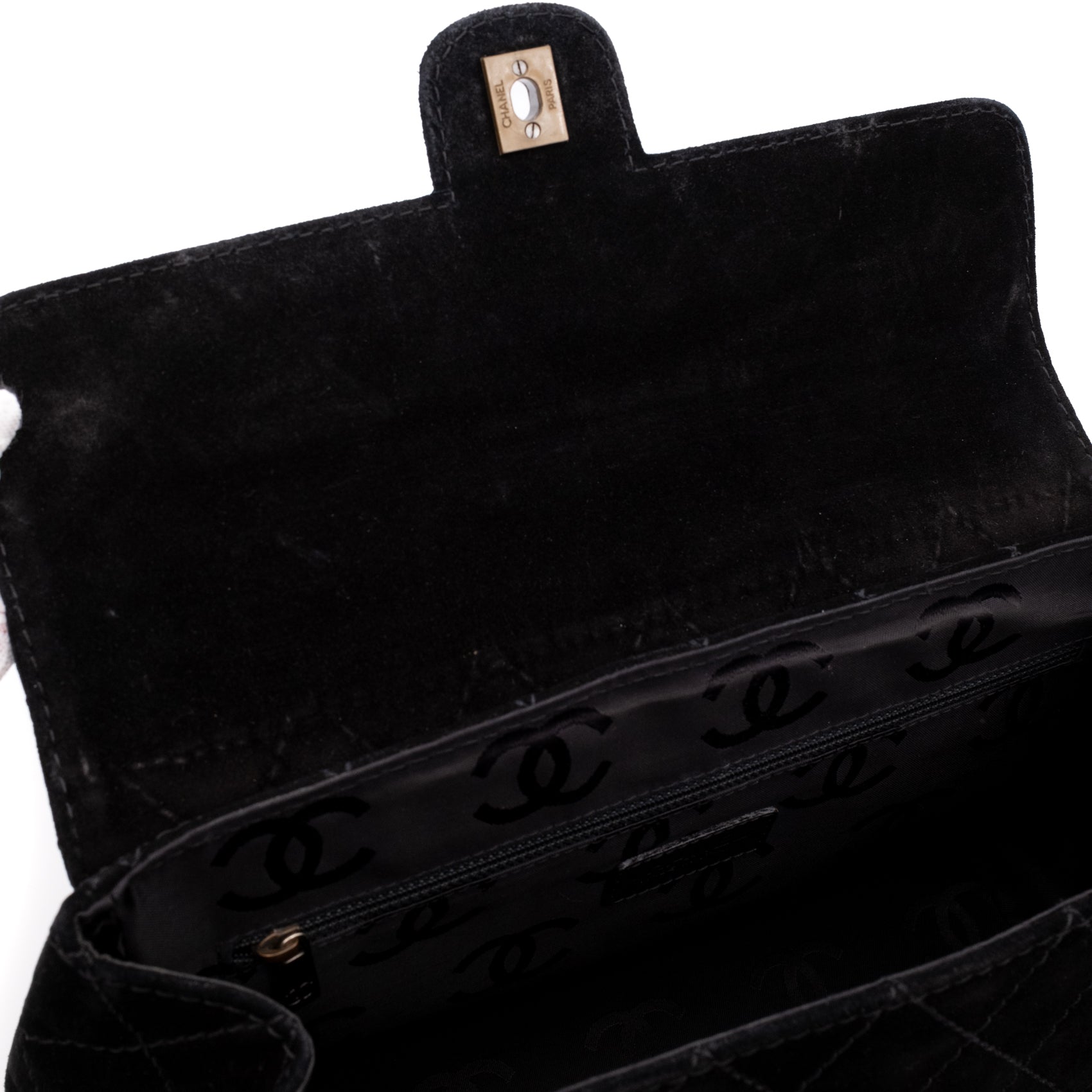 Chanel Single Flap Jumbo Schultertasche Velourleder Schwarz GHW