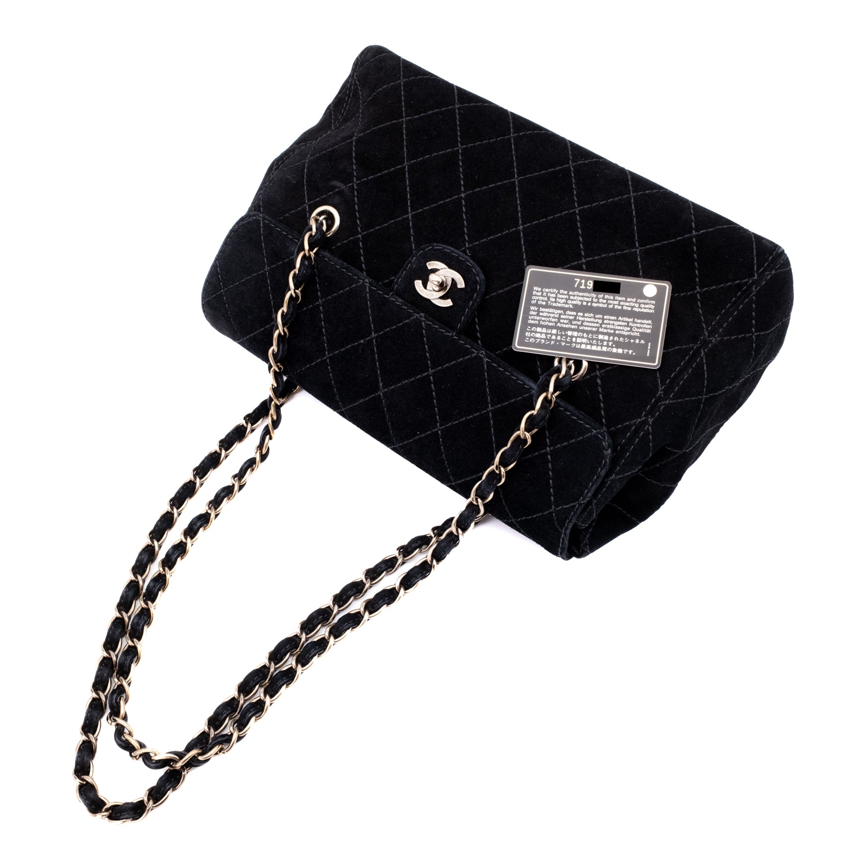 Chanel Single Flap Jumbo Schultertasche Velourleder Schwarz GHW