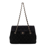 Chanel Single Flap Jumbo Schultertasche Velourleder Schwarz GHW